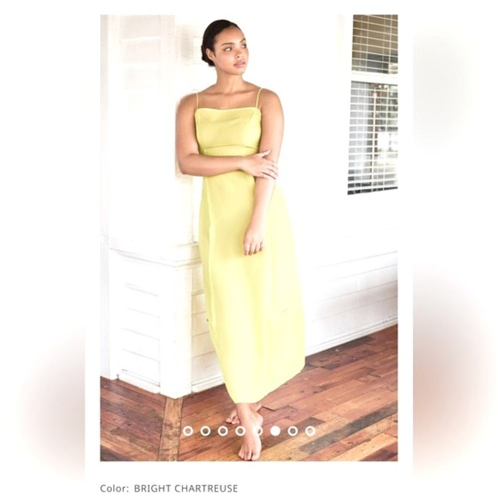 By Anthropologie Womens Dress Sz. 4 Chartreuse Fully Sheer Paneled Midi Feminine